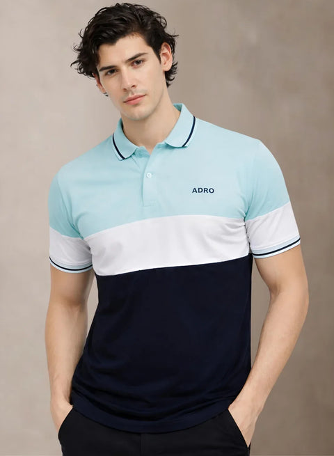 Adro Multicolour Polo T Shirt | 100% Cotton Mens Polo Tshirt | Regular Fit Half Sleeve Cut & Sew Polo T-shirt for men Mint,White,Navy