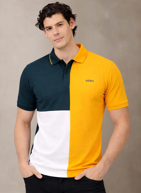 Adro Multicolour Polo T Shirt | 100% Cotton Mens Polo Tshirt | Regular Fit Half Sleeve Cut & Sew Polo T-shirt for men Teal,Mustard,White