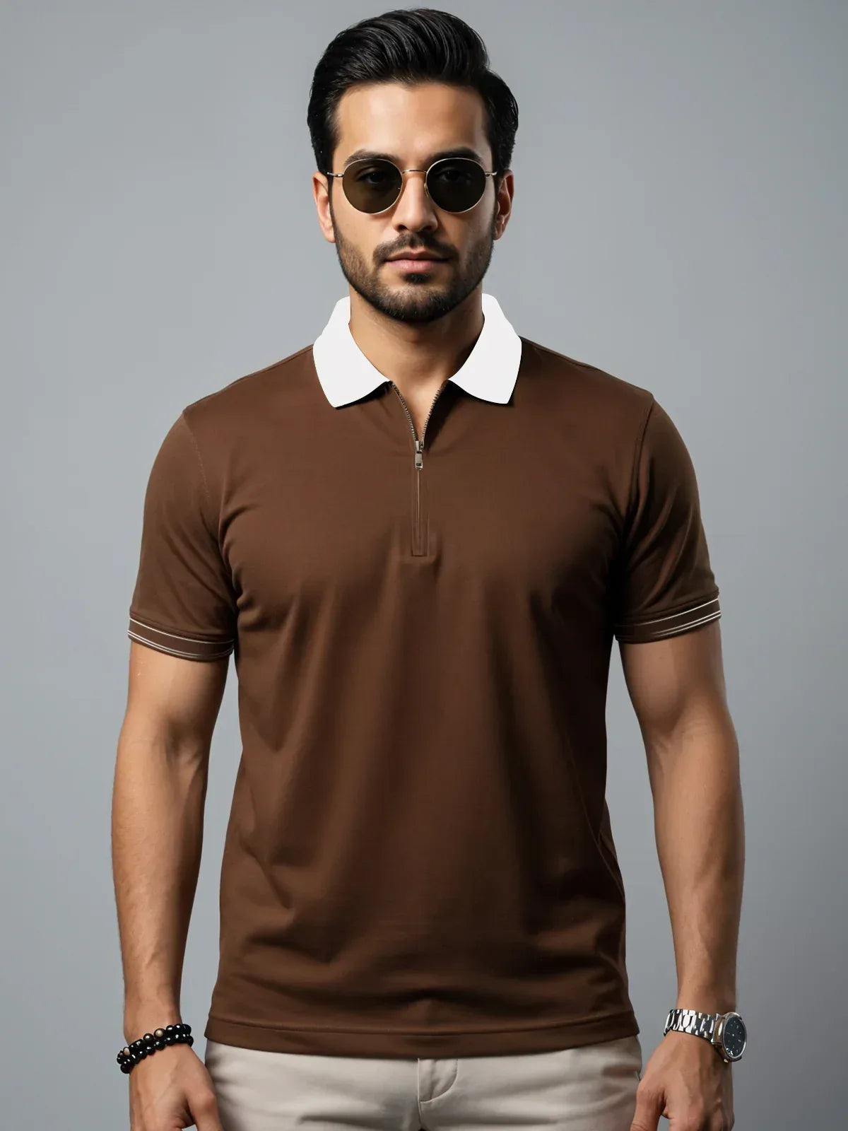 Adro Men’s Polo Shirt | Soft Cotton Blend | Trendy Casual Look Brown