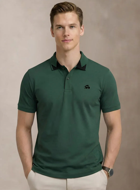 Adro Green Polo Tshirt for Men  |  100% Cotton Polo T shirt  |  Regular Fit Half Sleeve Mens Polo Neck T-Shirt