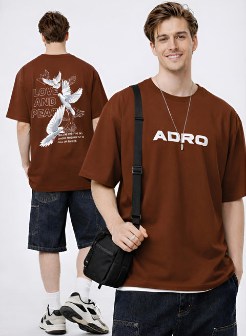 Adro Oversized Men’s T-Shirt | Skin Friendly Print | Everyday Comfort Brown