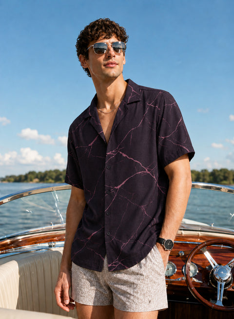 Adro Midnight Vein Oversized Cuban Collar Printed Shirt