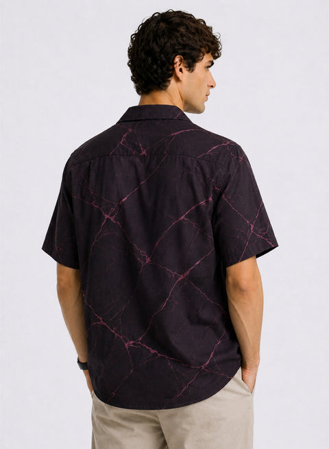 Adro Midnight Vein Oversized Cuban Collar Printed Shirt