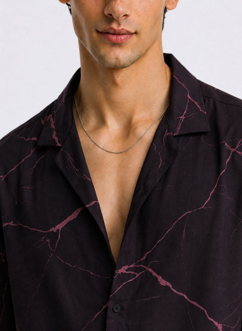 Adro Midnight Vein Oversized Cuban Collar Printed Shirt