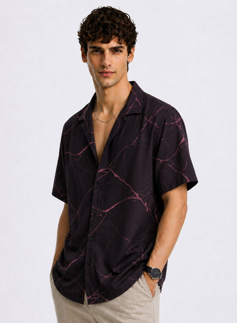 Adro Midnight Vein Oversized Cuban Collar Printed Shirt