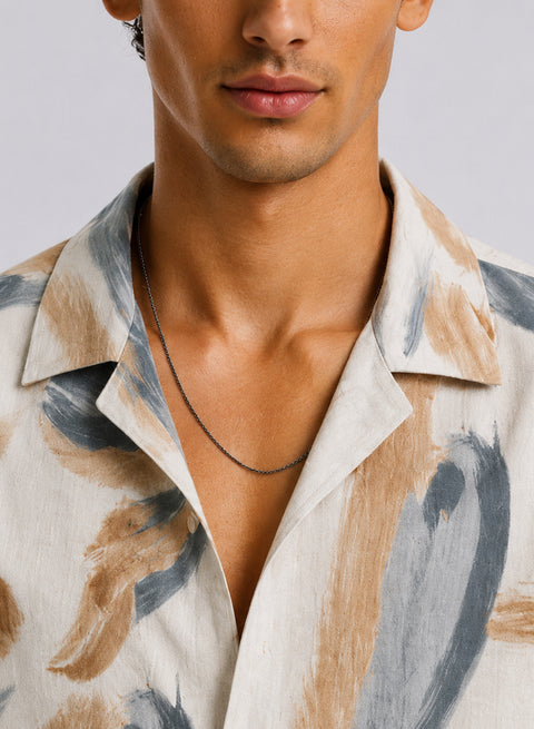 Adro Sand Drift Relaxed Fit Cuban Collar Cotton Linen Abstract Print Shirt for Men