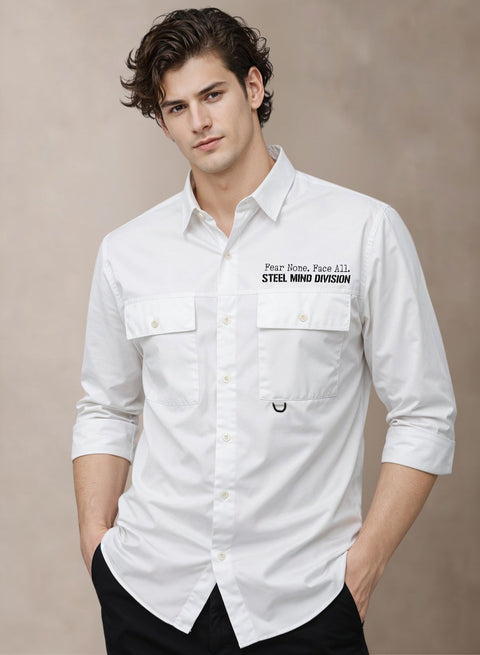 Adro Mens Cotton Twill Cargo Shirt White| Stylish Outdoor Travel Shirt