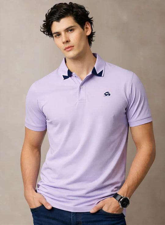 Adro Lavender Polo Tshirt for Men  |  100% Cotton Polo T shirt  |  Regular Fit Half Sleeve Mens Polo Neck T-Shirt