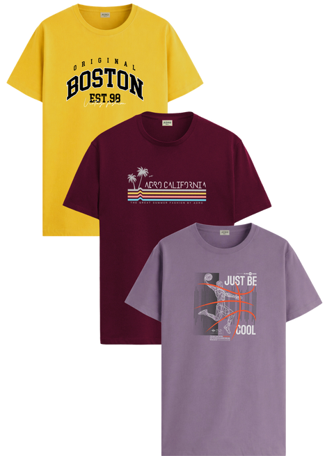 Men’s Cotton T-Shirt Combo Pack of 3 | Regular Fit | ADRO Basics Lilac,Maroon,Mustard