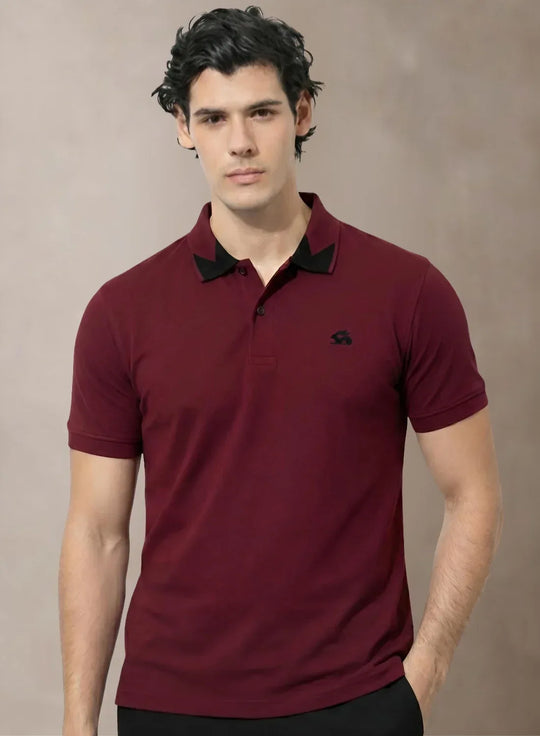 Adro Maroon Polo Tshirt for Men  |  100% Cotton Polo T shirt  |  Regular Fit Half Sleeve Mens Polo Neck T-Shirt