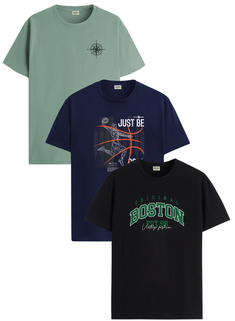 Men’s Cotton T-Shirt Combo Pack of 3 | Regular Fit | ADRO Basics Black,Navy,Pista