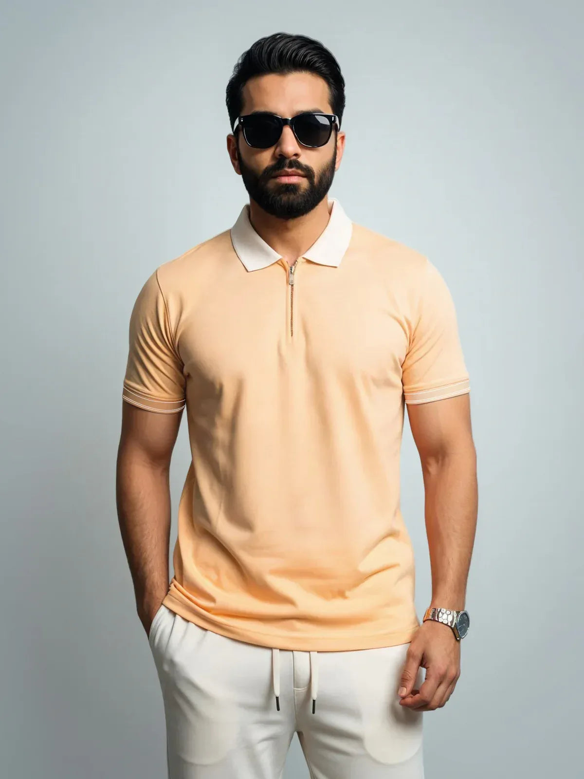 Adro Men’s Polo Shirt | Soft Cotton Blend | Trendy Casual Look Peach Fuzz