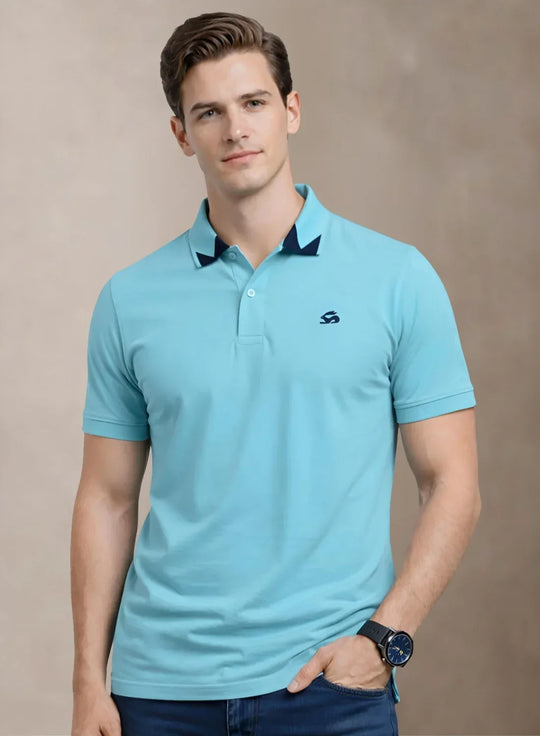 Adro Mint Polo Tshirt for Men  |  100% Cotton Polo T shirt  |  Regular Fit Half Sleeve Mens Polo Neck T-Shirt