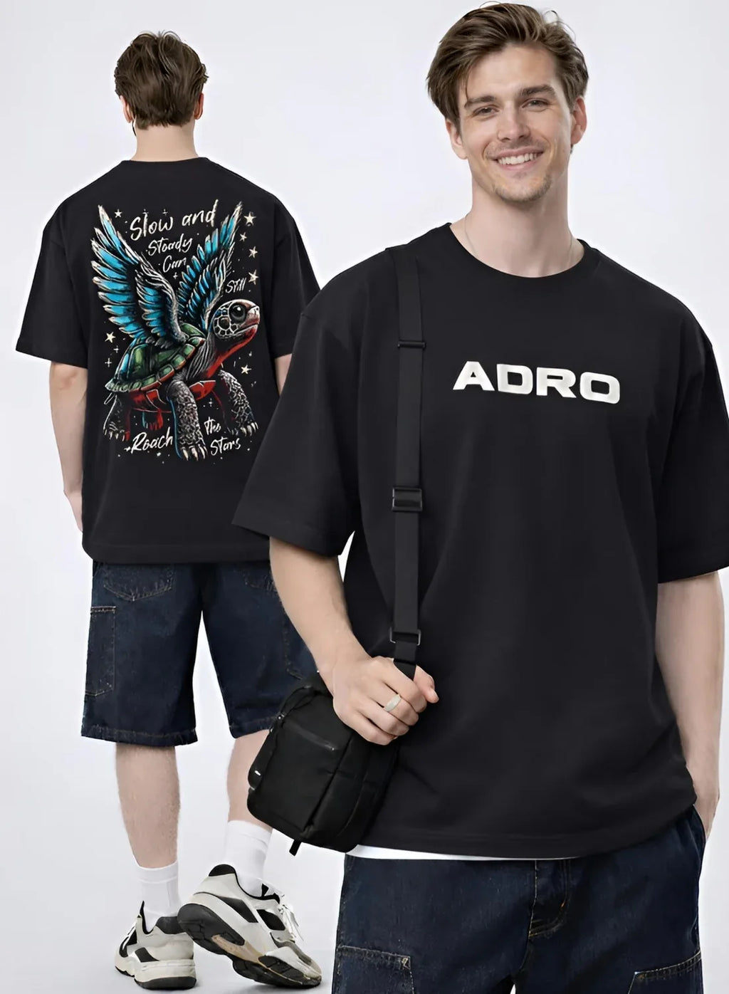 Adro Oversized Men’s T-Shirt | Skin Friendly Print | Everyday Comfort Black