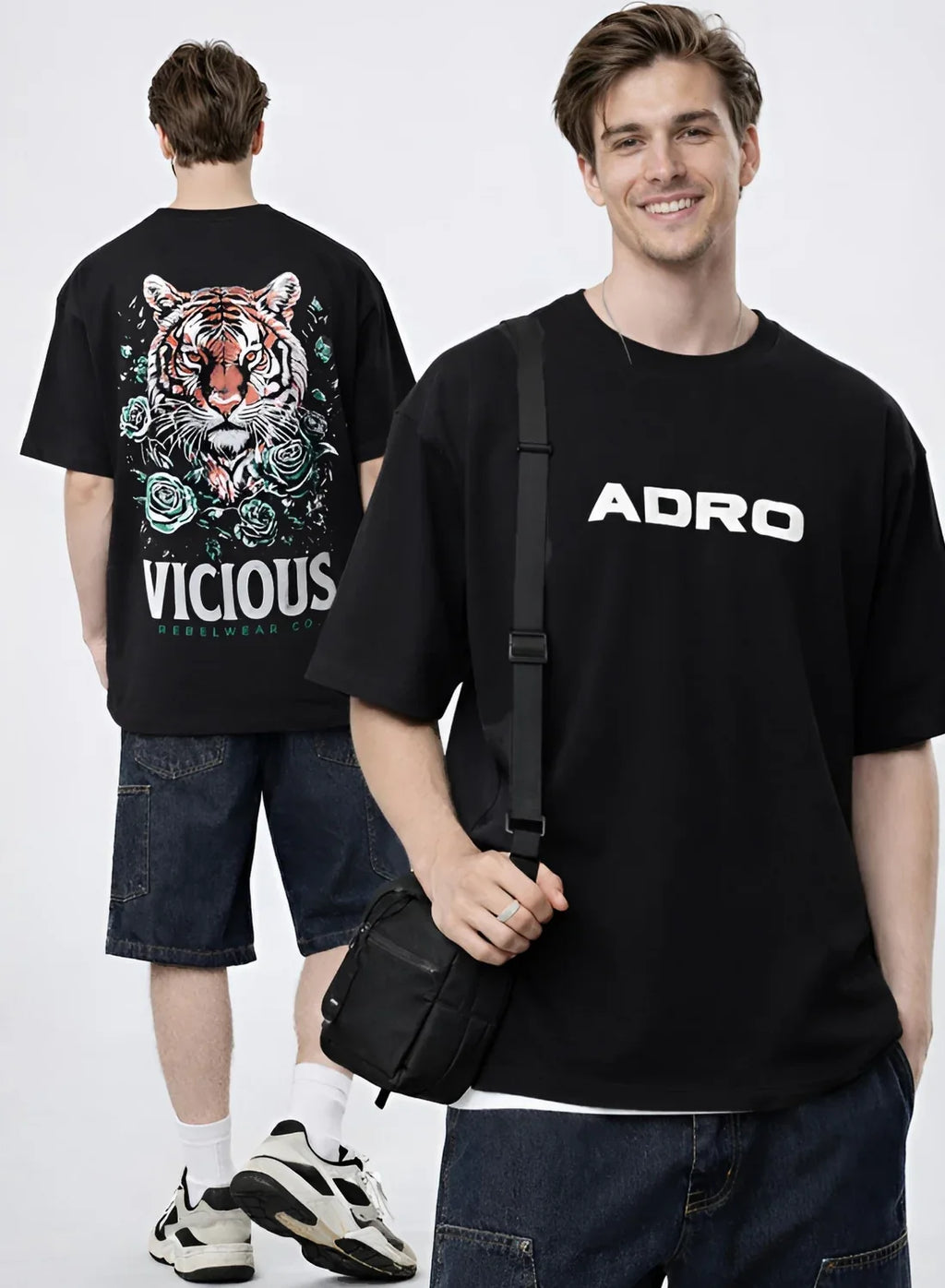 Adro Oversized Men’s T-Shirt | Skin Friendly Print | Everyday Comfort Black
