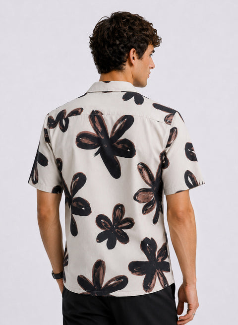 Adro Noir Bloom Relaxed Fit Cuban Collar Floral Printed Cotton Nylon Shirt