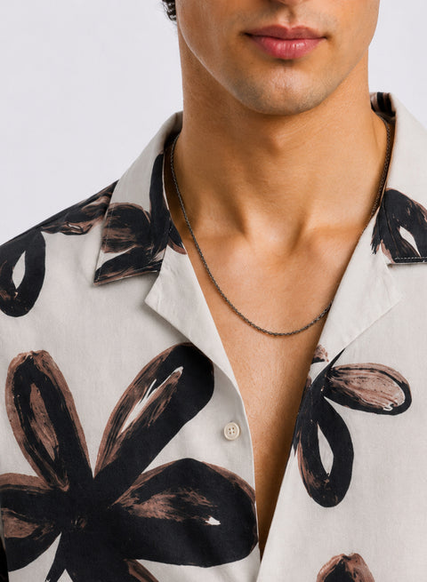 Adro Noir Bloom Relaxed Fit Cuban Collar Floral Printed Cotton Nylon Shirt
