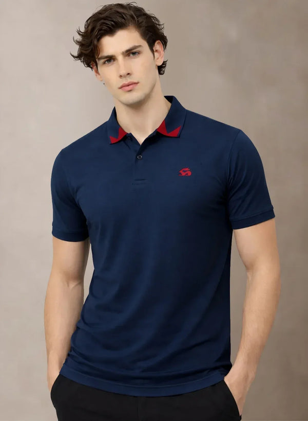 Adro Navy Polo Tshirt for Men  |  100% Cotton Polo T shirt  |  Regular Fit Half Sleeve Mens Polo Neck T-Shirt