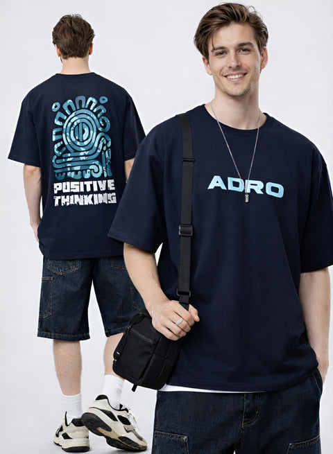Adro Oversized Men’s T-Shirt | Skin Friendly Print | Everyday Comfort Navy Blue
