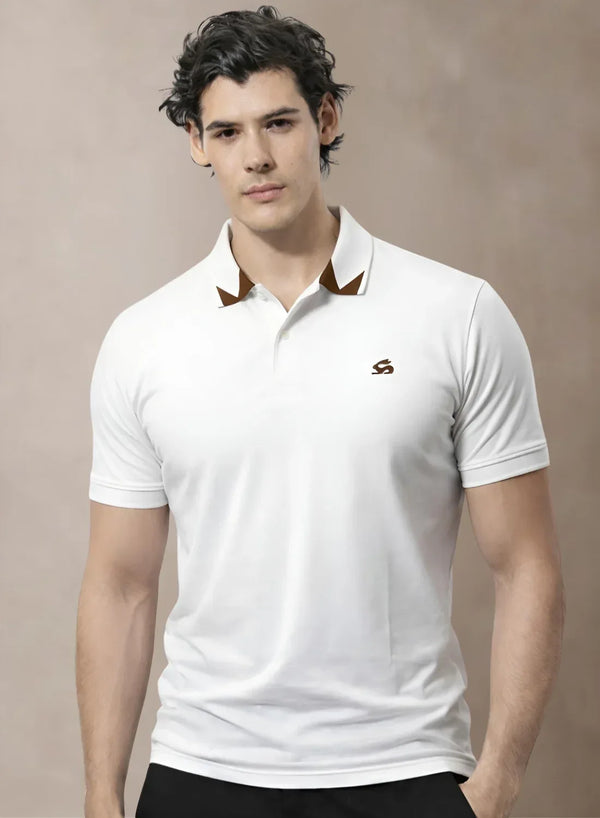 Adro Off White Polo Tshirt for Men  |  100% Cotton Polo T shirt  |  Regular Fit Half Sleeve Mens Polo Neck T-Shirt