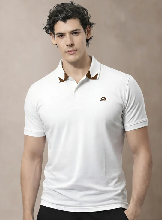 Adro Off White Polo Tshirt for Men  |  100% Cotton Polo T shirt  |  Regular Fit Half Sleeve Mens Polo Neck T-Shirt