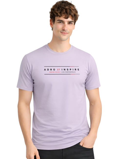 ADRO Mens Inspire Signature Printed T-Shirt for Men | Cotton Printed Tshirt | Regular Fit Casual T-Shirts | Summer Tshirts Lilac Grey