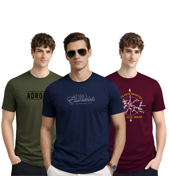 Men’s Cotton T-Shirt Combo Pack of 3 | Regular Fit | ADRO Basics