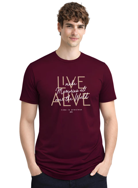 ADRO Printed Tshirt for Men | Cotton Printed T-shirt | Regular Fit Casual Mens T-Shirts | Premium Summer Tshirts Maroon