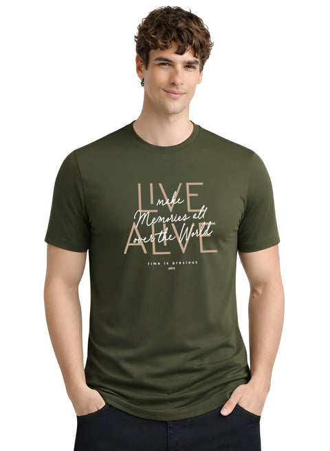 ADRO Printed Tshirt for Men | Cotton Printed T-shirt | Regular Fit Casual Mens T-Shirts | Premium Summer Tshirts Olive