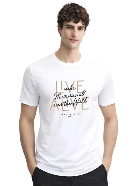 ADRO Printed Tshirt for Men | Cotton Printed T-shirt | Regular Fit Casual Mens T-Shirts | Premium Summer Tshirts White