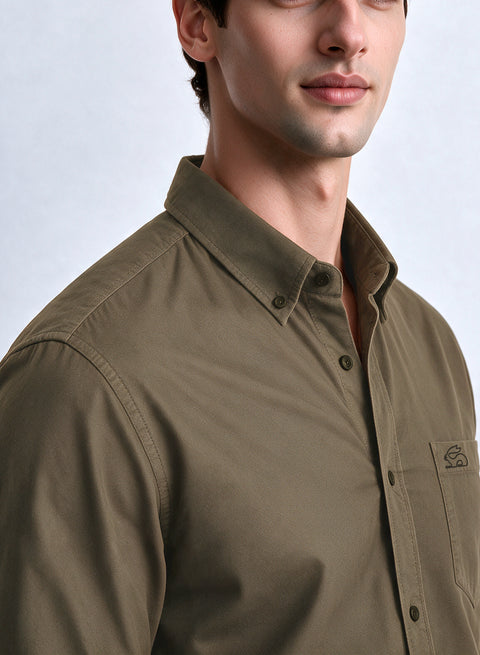 ADRO Men's Premium Oxford Cotton Shirt | Full Sleeve Casual Shirt | Regular Fit | Army Brown