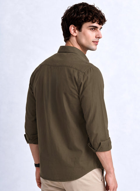 ADRO Men's Premium Oxford Cotton Shirt | Full Sleeve Casual Shirt | Regular Fit | Army Brown