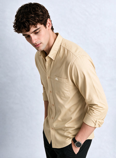 ADRO Men's Premium Oxford Cotton Shirt | Full Sleeve Casual Shirt | Regular Fit | Cream