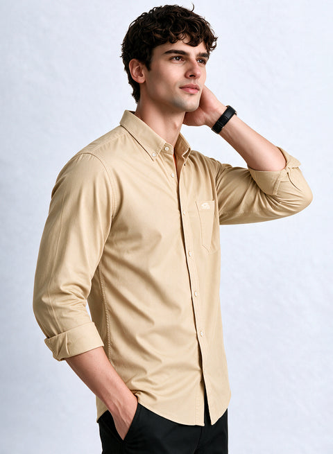 ADRO Men's Premium Oxford Cotton Shirt | Full Sleeve Casual Shirt | Regular Fit | Cream
