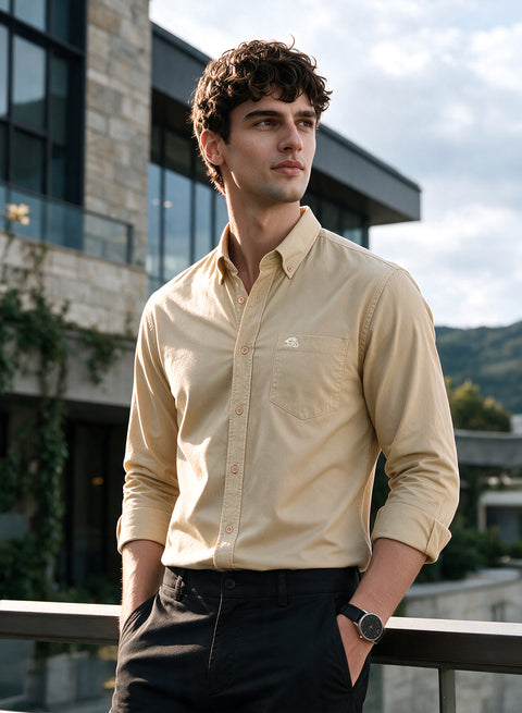 ADRO Men's Premium Oxford Cotton Shirt | Full Sleeve Casual Shirt | Regular Fit | Cream