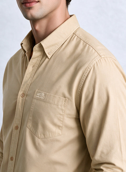 ADRO Men's Premium Oxford Cotton Shirt | Full Sleeve Casual Shirt | Regular Fit | Cream
