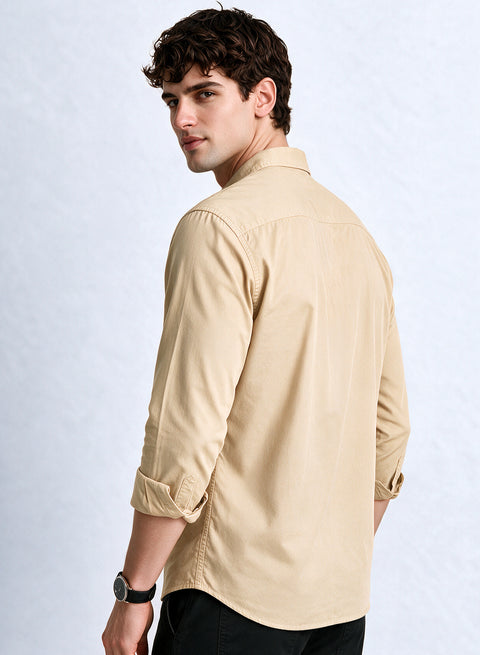 ADRO Men's Premium Oxford Cotton Shirt | Full Sleeve Casual Shirt | Regular Fit | Cream