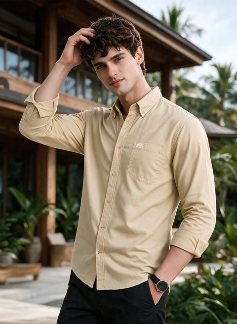 ADRO Men's Premium Oxford Cotton Shirt | Full Sleeve Casual Shirt | Regular Fit | Cream