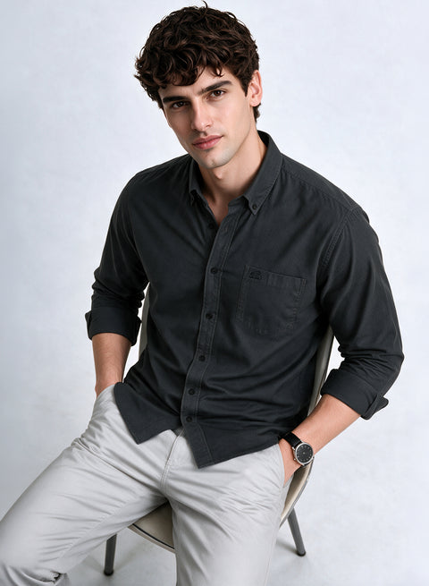 ADRO Men's Premium Oxford Cotton Shirt | Full Sleeve Casual Shirt | Regular Fit | Dark Grey