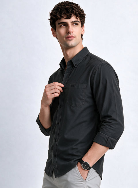ADRO Men's Premium Oxford Cotton Shirt | Full Sleeve Casual Shirt | Regular Fit | Dark Grey