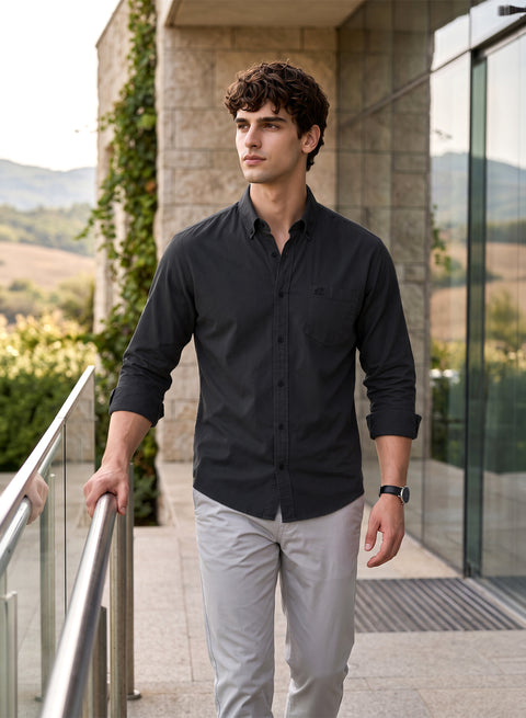 ADRO Men's Premium Oxford Cotton Shirt | Full Sleeve Casual Shirt | Regular Fit | Dark Grey