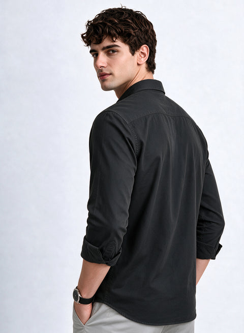 ADRO Men's Premium Oxford Cotton Shirt | Full Sleeve Casual Shirt | Regular Fit | Dark Grey