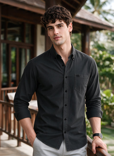 ADRO Men's Premium Oxford Cotton Shirt | Full Sleeve Casual Shirt | Regular Fit | Dark Grey