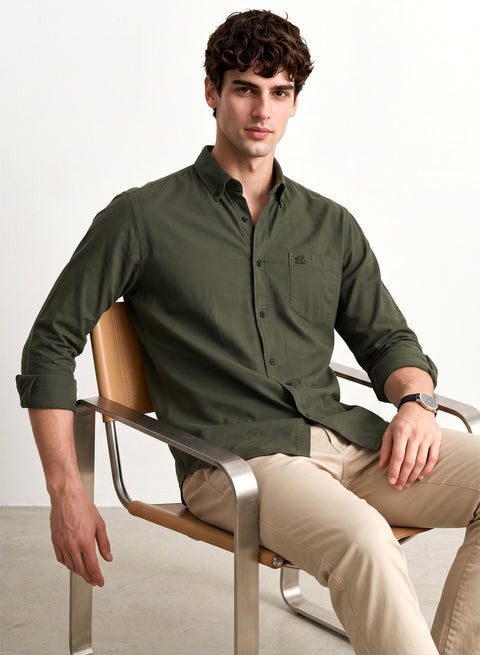 ADRO Men's Premium Oxford Cotton Shirt | Full Sleeve Casual Shirt | Regular Fit | Olive