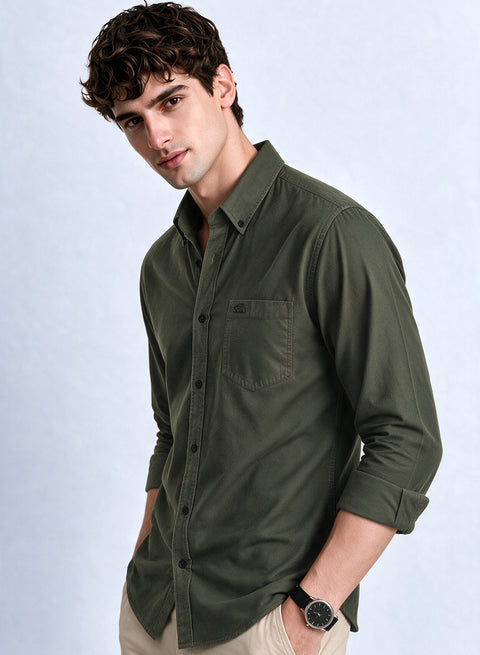 ADRO Men's Premium Oxford Cotton Shirt | Full Sleeve Casual Shirt | Regular Fit | Olive