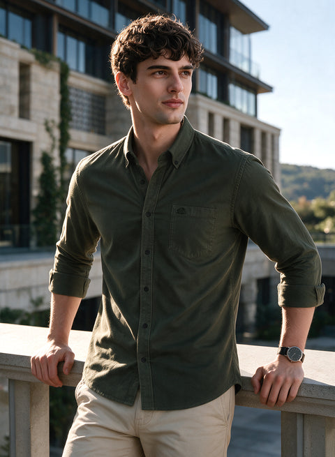ADRO Men's Premium Oxford Cotton Shirt | Full Sleeve Casual Shirt | Regular Fit | Olive