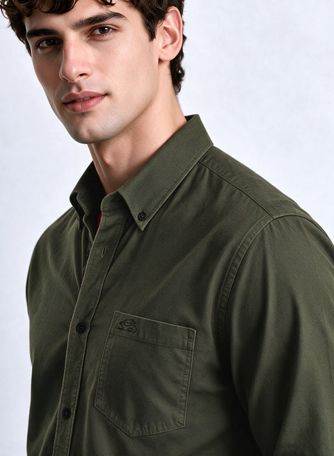 ADRO Men's Premium Oxford Cotton Shirt | Full Sleeve Casual Shirt | Regular Fit | Olive