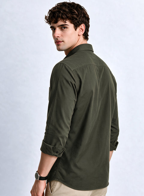 ADRO Men's Premium Oxford Cotton Shirt | Full Sleeve Casual Shirt | Regular Fit | Olive