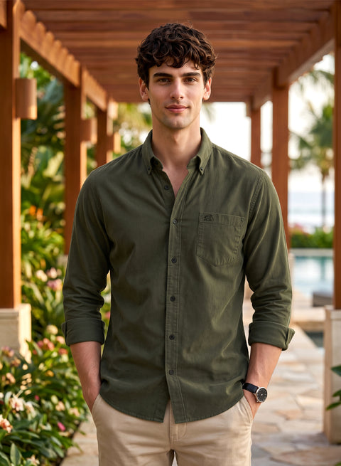 ADRO Men's Premium Oxford Cotton Shirt | Full Sleeve Casual Shirt | Regular Fit | Olive