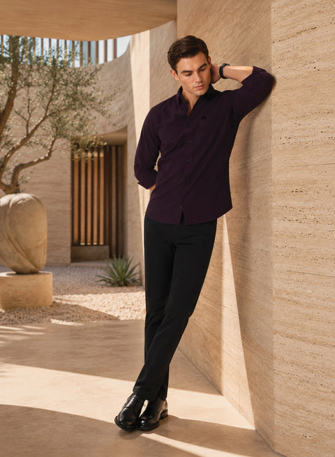 ADRO Premium Oxford Cotton Casual Shirt – Aubergine
